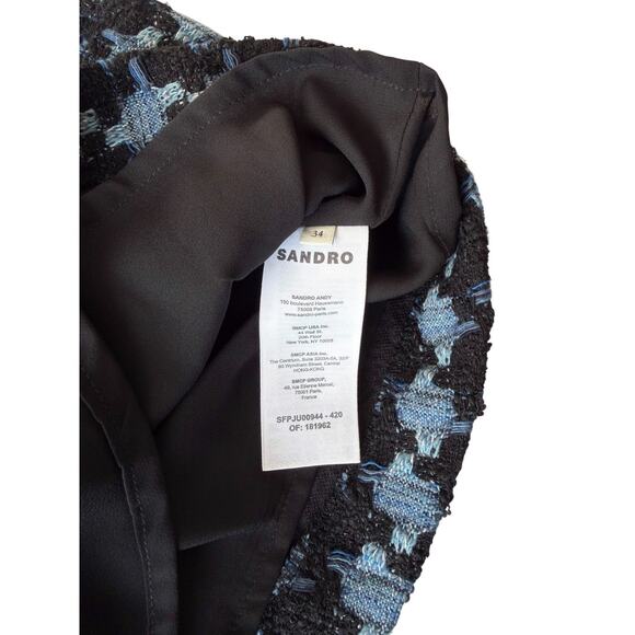 SANDRO Marty Tweed Mini Skirt Blue Houndstooth Size 34 0 XS Preppy Academia - Picture 6 of 8